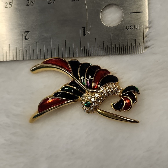 Hummingbird Enamel Rhinestone Vintage Brooch Unmarked. - Picture 3 of 3